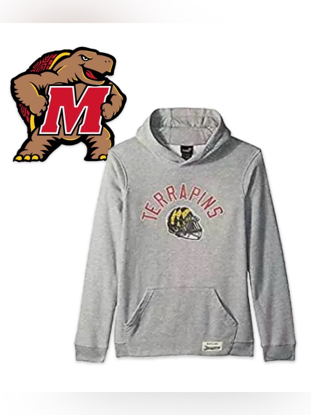 NWT [Gen2] Maryland Terrapins NCAA Football Hoodie Heather Grey Youth XL 18/20 - Picture 2 of 9